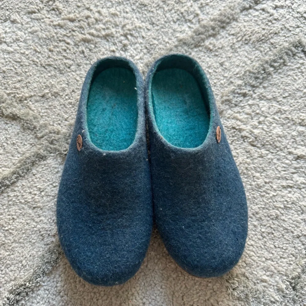 WoolFit wool felt handmade clogs slippers slip on blue German 39 / 9 - Picture 2 of 13
